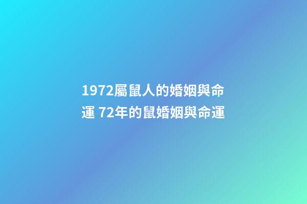 1972屬鼠人的婚姻與命運 72年的鼠婚姻與命運-第1張-觀點-玄機派